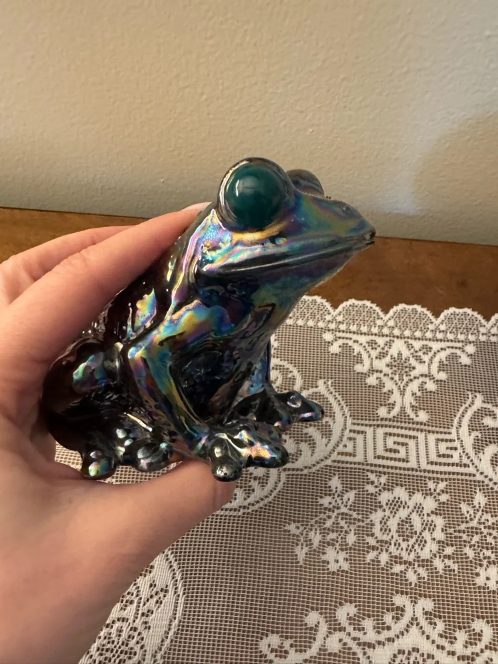 PartyLite Iridescent Rainbow Frog Tea Light Holder with Teal Eyes - Picture 5 of 5